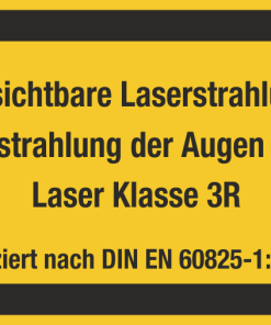 Unsichtbare Laserstrahlung direkte Bestrahlung der Augen vermeiden Laser Klasse 3R, Klassifiziert nach DIN EN 60825-1:2022-07