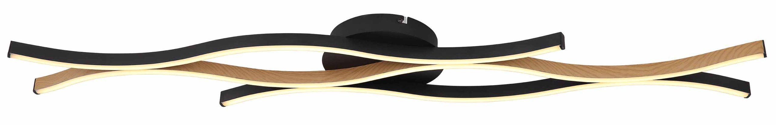 Langwerfige Deckenlampe Wellig Schwarz/Holzoptik Globo Geronimo – Bild 2