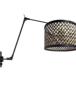 Moderne schwarze Wandleuchte mit Rattanschirm Steinhauer Prestige Chic